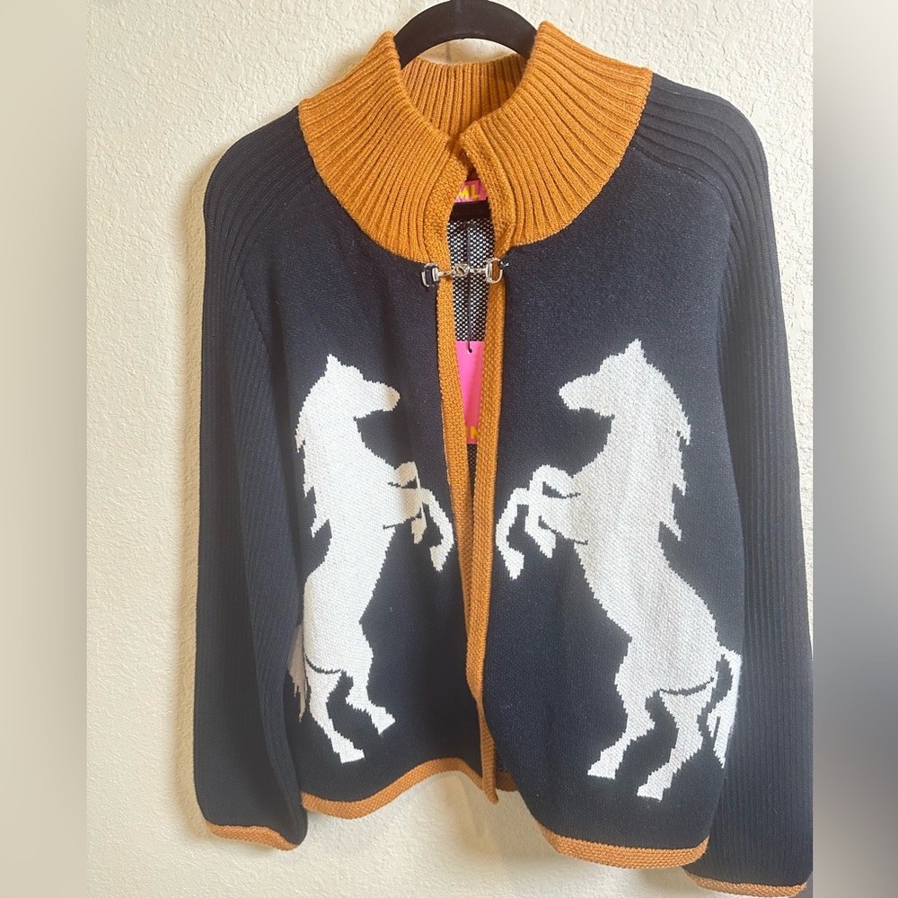 THML Black and Brown Cardigan with Horse Motif - NWT